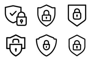 Flat Security Icon Set with Outline Silhouettes vector