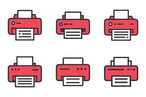 Printer Icon Set with Flat Outline Design vector