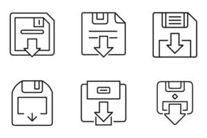 Flat-style save outline icon collection vector