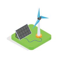Icon of solar panel with wind turbine, ready to use vector