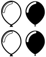Set of balloon design elements in black and white, white and black, knockout and outline versions isolated on a white background vector