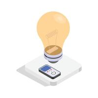 An isometric icon of a lightbulb connected to a control panel. vector