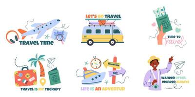Travel set of label, badge design with lettering vector