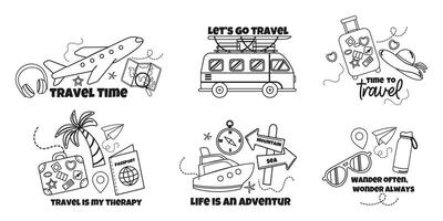 Travel set of label, badge design with lettering outline vector