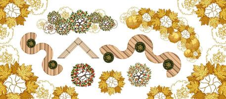 Group of autumnal trees for architectural floor plans. Trees and benches for architectural floor plans. Entourage design for the landscape design plan. illustration. vector