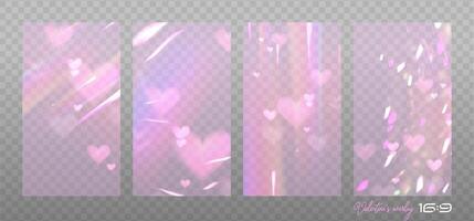 Pink romantic highlights set on a light background. Glare or reflection from water and glass in 16x9 size. Glittering particles for Valentine's day backgrounds, presentations, photo shots. vector