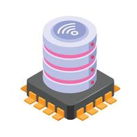 An isometric icon of a wireless database server, ready to use vector