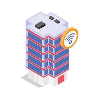 Icon of a smart building integrated with IoT antenna. vector
