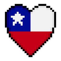 Chile flag with heart shape in pixel art style vector