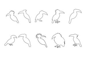 Hornbill Bird Outline Icon Set vector