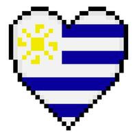 Uruguay flag with heart shape in pixel art style vector