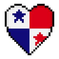 Panama flag with heart shape in pixel art style vector