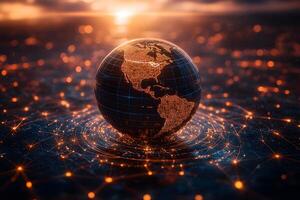 Digital Globe at Sunset Technology and Global Connectivity Concept for Network Design photo