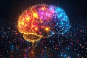 Futuristic Digital Brain with Neon Lights for AI and Technology Concepts photo