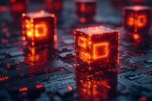 Futuristic Digital Blockchain Concept with Glowing Cubes for Tech Design photo