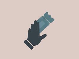 A dark skinned hand adorned with a wristwatch elegantly holds up a ticket against a soft pink backdrop vector