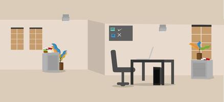 Desk and laptop in an office setting vector