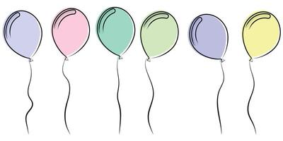 Balloon set isolated on white or transparent background. Pastel coloured helium balloons element for anniversary, birthday or celebration party design vector