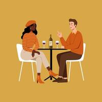 Romantic Couple Enjoying Wine at a Bistro vector