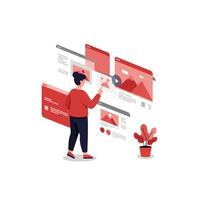Woman Interacting with Digital Media Content on Website vector