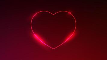 Neon frame in heart form with shining effects on dark red background. Empty glowing techno backdrop. illustration vector