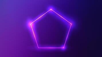 Neon frame in pentagon form with shining effects on dark blue background. Empty glowing techno backdrop. illustration vector