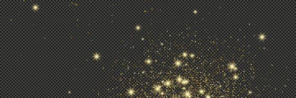 Gold glittering dust with stars on a gray background. Dust with gold glitter effect and empty space vector