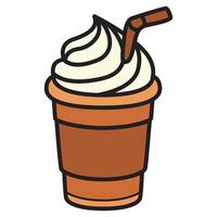 A clean, flat icon of a paper cup filled with coffee, topped with a straw. vector