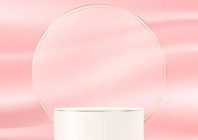 Pink satin smooth fabric background 3d with white podium. Pink satin smooth fabric background space for selling products, backdrop, wallpaper, background, text. illustration. vector