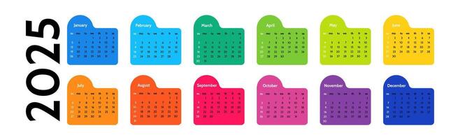 Horizontal calendar for 2025 isolated on background. Sunday to Monday, business template. illustration vector