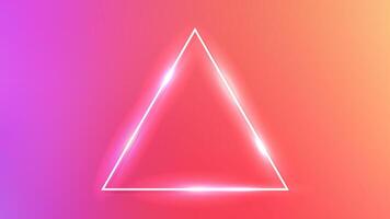 Neon triangle frame with shining effects on orange background. Empty glowing backdrop. illustration vector