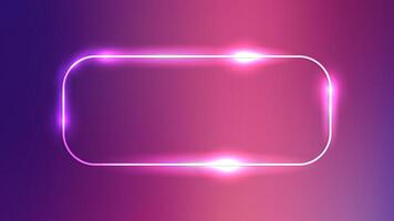 Neon rounded rectangle frame with shining effects on dark purple background. Empty glowing techno backdrop. illustration vector
