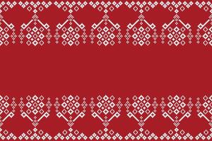 Red color background ethnic pattern motif cross stitch fabric pattern decoration cross stitch motif. vector