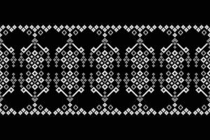 Pixel art black color background ethnic pattern motifs fabric pattern dec cross stitch motif. vector