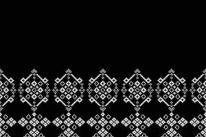 Cross stitch fabric pixel black color background with ethnic pattern motif cross stitch fabric pattern. vector