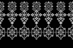 Black color background with ethnic pattern motif cross stitch fabric pattern design. vector