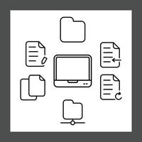 A central laptop icon surrounded by various document and folder icons vector