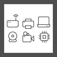 A grid of six simple line icons representing technology vector