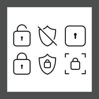 Six simple line icons representing security concepts vector