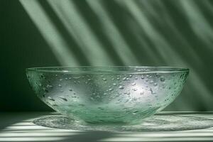 Elegant Glass Bowl with Textured Surface in Minimalist Sunlit Setting photo