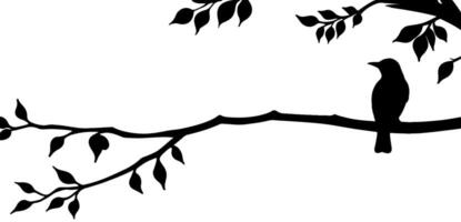 Bird on tree branch silhouette with a background vector