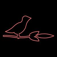 Neon bird on branch with leaves silhouette spring concept red color style vector