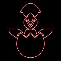 Neon chicks hatch from the egg baby bird cracked eggshell red color style vector