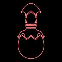 Neon evil dinosaur hatch from egg cracked eggshell red color style vector