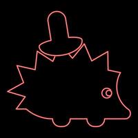 Neon cute hedgehog with mushroom red color style vector