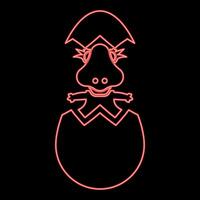 Neon dinosaur cute dino baby pretty hatch from egg cracked eggshell red color style vector