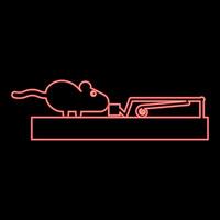 Neon mouse wants to eat piece of cheese from mousetrap silhouette rodent red color style vector