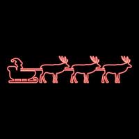 Neon santa Claus in a reindeer wagon chariot with sled red color vector