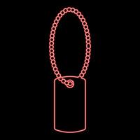 Neon dog tag military soldier animal tokens for collar with chain red color style vector