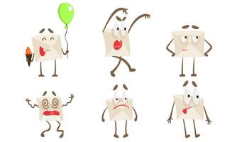 Funny Paper Envelope Cartoon Character Set, Humanized Mail Letter with Various Emotions Illustration vector